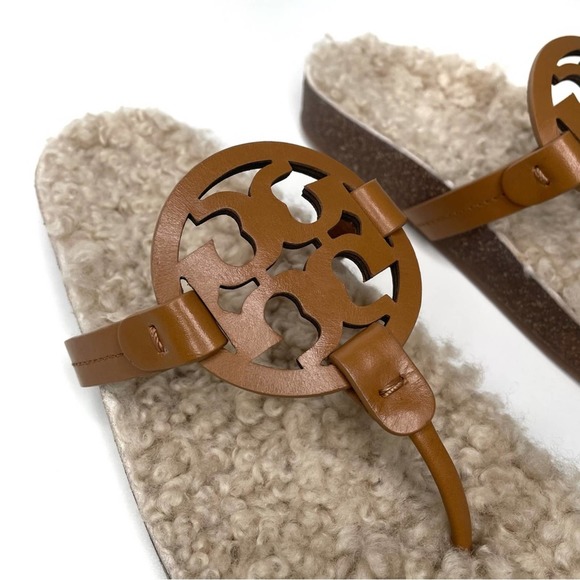 Tory Burch Miller Cloud Shearling Sandals Brown Color Size 10 - Picture 7 of 11